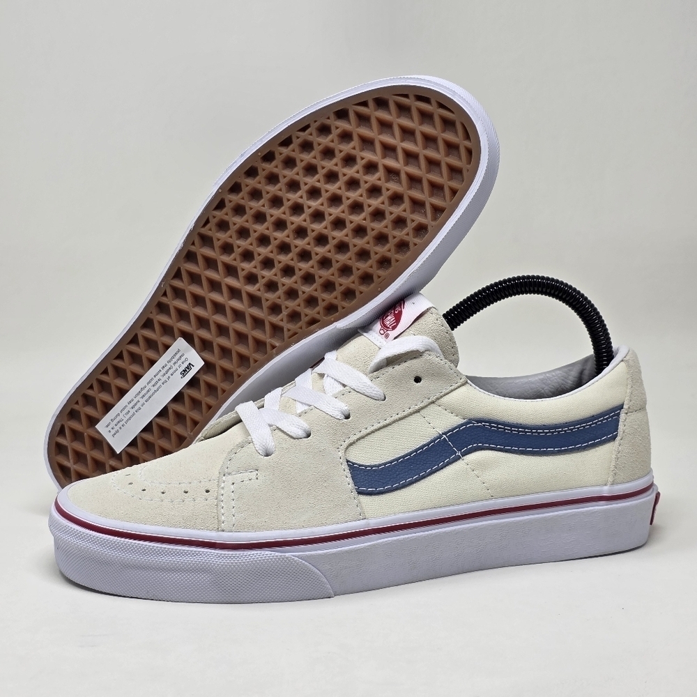 Vans Unisex Classic White Navy Suede SK8-Low Athletic Shoes Men 5.5 Women 7 New